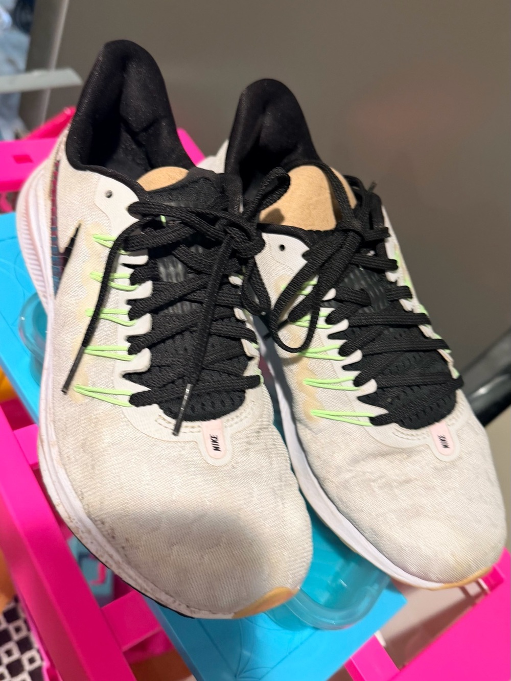 Nike Gray & Black Running Shoes with Neon Green Accents